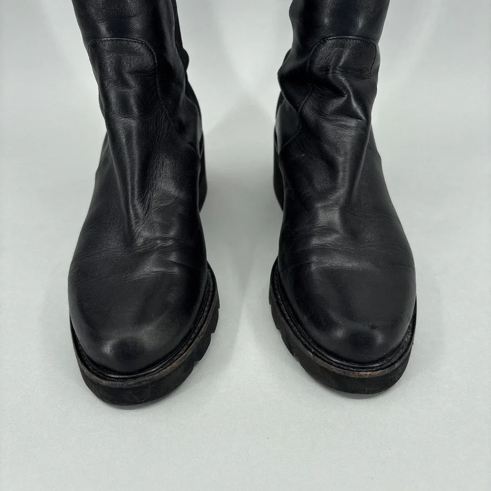 Stuart Weitzman Boots Womens Size 8.5 Black Lamb Leather Over Knee Block Heel